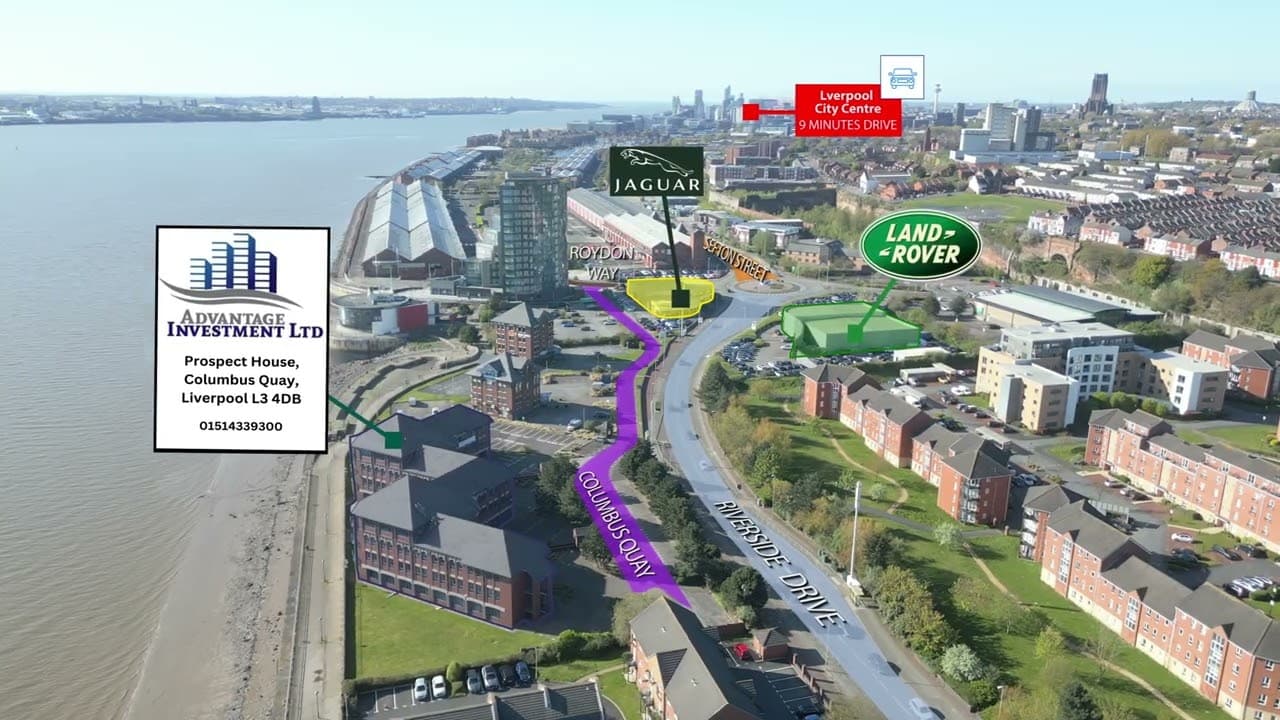 Advantage Investment HQ at Prospect House Columbus Quay Liverpool, drone location animation