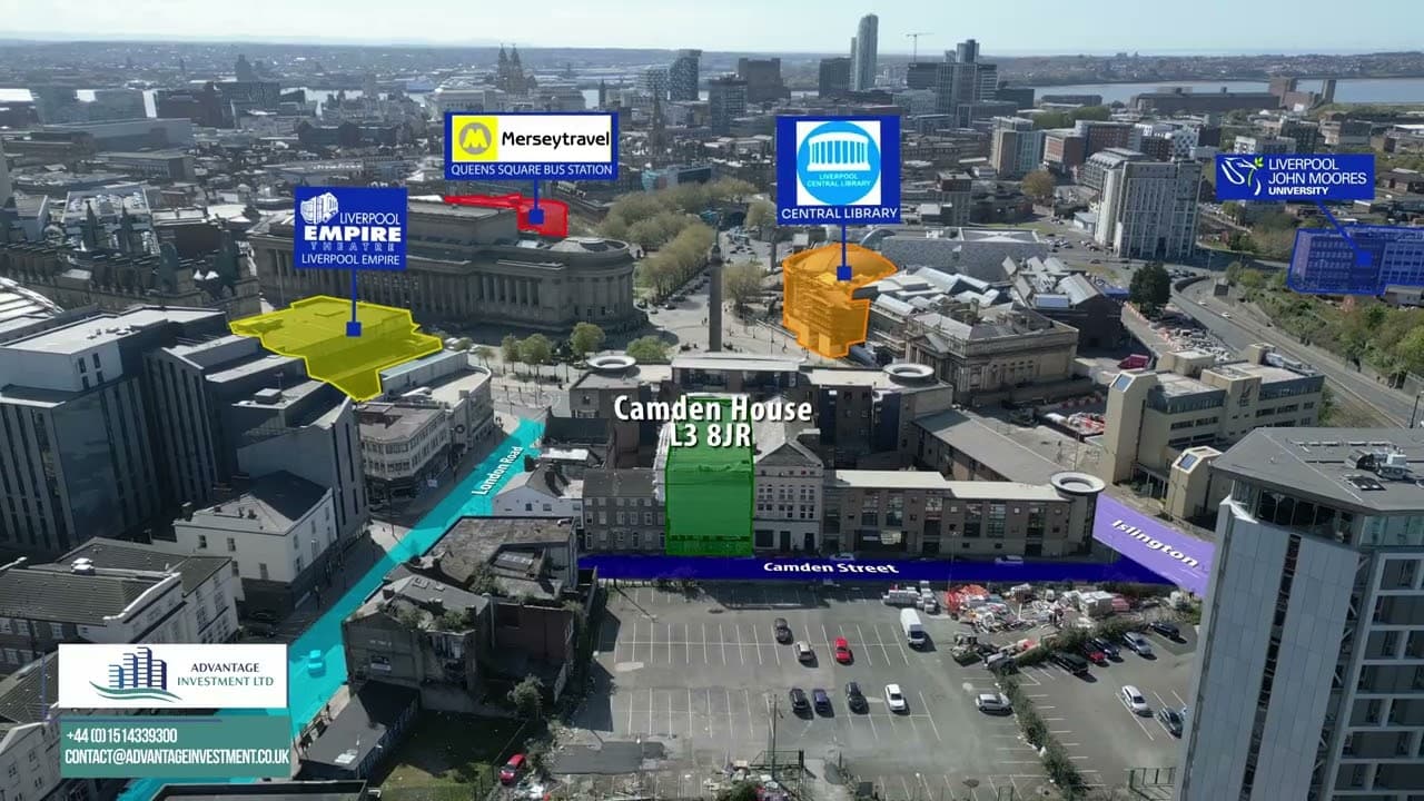 Camden House Liverpool student accommodation off-plan investment drone location animation